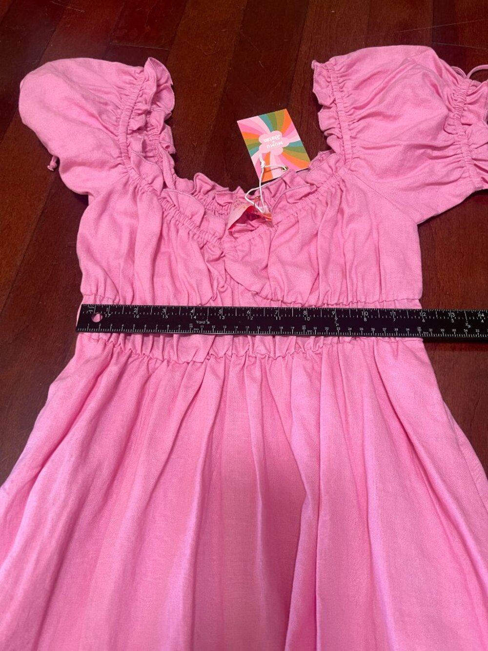 Show Me Your Mumu x Barbie Nikki Mini Dress Pink Linen Blend XS NWT - Picture 7 of 10